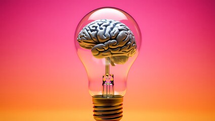 Creative thinking brain inside lightbulb concept idea generation innovation inspiration