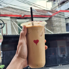 iced coffee in the afternoon in front of the house 
