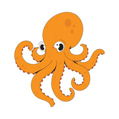 Cute orange octopus flat design cartoon icon illustration