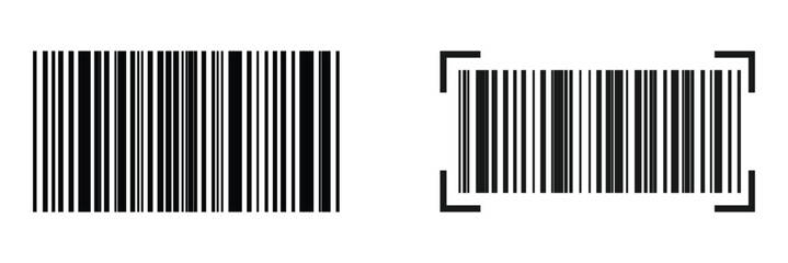 Flat linear barcode design. Minimalist barcode suitable for UI elements, retail dashboards and modern commerce illustrations. Barcode icon set on white background.