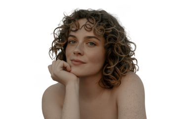 Young woman with curly hair isolated on transparent background