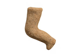 Ancient terracotta figurine fragment leg on transparent background