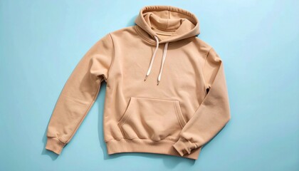 Naklejka premium Beige Hoodie on Blue Backdrop Stylish Casual Wear Apparel 