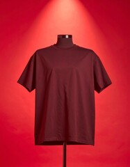 Maroon T-Shirt Displayed on Mannequin under Spotlighting