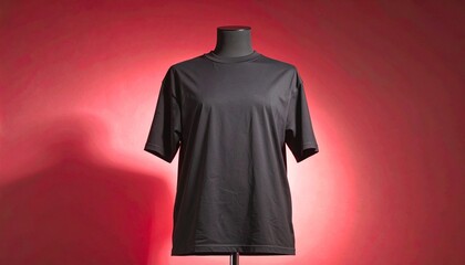 Black T-Shirt on Mannequin Apparel Mockup on Red Background