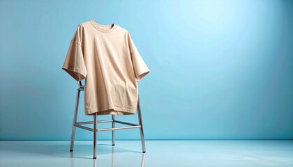 Minimalist T-Shirt Mockup on Modern Stool Showcase Your Apparel Design