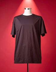 Black T-Shirt Spotlight Dark Fabric Fashion on Red Backdrop