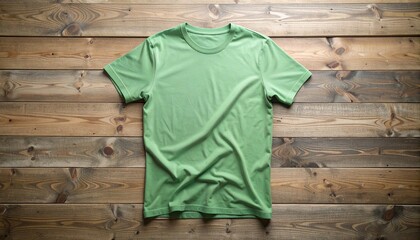 Green T-Shirt on Wooden Background Mockup Display for Custom Design