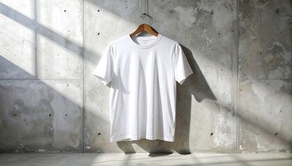 Blank White T-Shirt Mockup Hanging on Concrete Wall for Custom Design