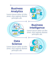 Fototapeta na wymiar BI analysis techniques infographic vertical sequence. Business intelligence, data science. Visualization infochart with 3 steps. Circles workflow. Montserrat SemiBold, Lato Regular fonts used