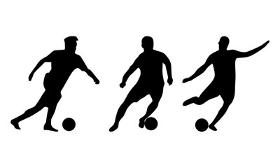 Obraz premium Football Player Silhouette Set. Kicking, Dribbling, Shooting Vector Pack. Perfect for any football-themed project needing bold and energetic visuals.