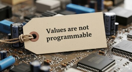 A tag displaying Values are not programmable on a computer circuit board