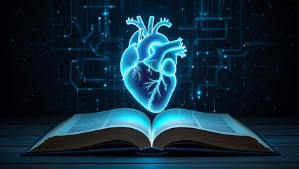 Heart medical illustration emanating from open book concept of knowledge