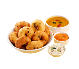 medhuvadai with coconut chutney and sambar