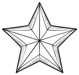 Obraz premium Hand drawn five pointed star illustration with beveled edges and hatching