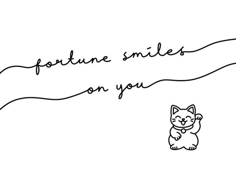 Minimalist illustration of lucky cat with positive quote