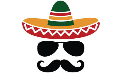 Colorful sombrero, mustache, and sunglasses graphics — perfect for Cinco de Mayo, Mexican fiesta decorations, party invitations, or festive digital art projects.
