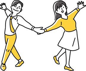 踊りのポーズをとる男女社員