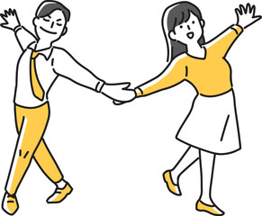 踊りのポーズをとる男女社員