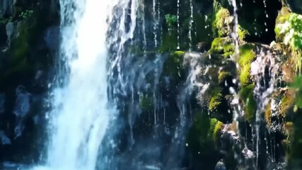 Cascading water flows over dark rocks creating a dynamic visual display