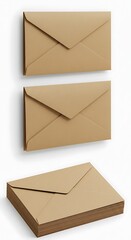 Kraft Envelopes: Stack & Detail, Warm Hues, 3D Render