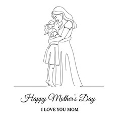Mother's Day 
Minimalist drawing of a standing mother embracing her child. Focuses on strong maternal bond, warmth, and unconditional love. 