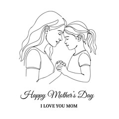 Mother's Day
Minimalist line drawing of a mom and her girl touching foreheads. Symbolizes intimate bond, emotional connection, trust, and care