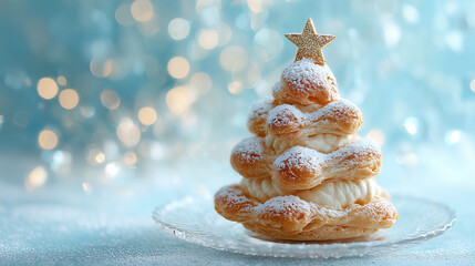 Delightful pastry shaped like a Christmas tree with a star on top