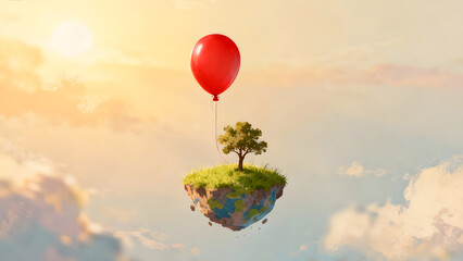 A Balloon Holding Up a Small Island