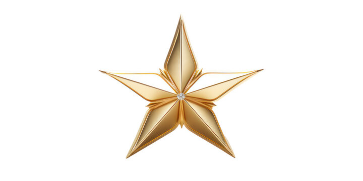 A golden star with a diamond on top against a transparent background