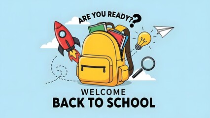 Welcome back to school backpack rocket lightbulb magnifying glass