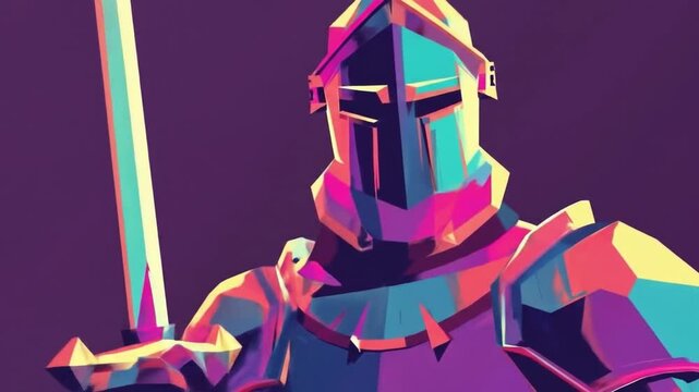 Cartoon Knight geometric helmet holding a sword Videos