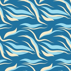 Abstract blue and beige wavy pattern seamless background design