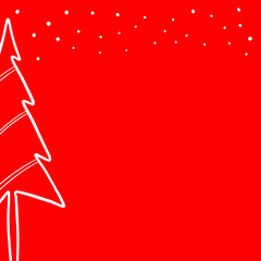 Minimalist Christmas Tree Illustration on Red Background