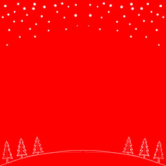 Minimalist Christmas Tree Background with Snow on Red