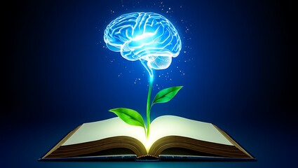 Brain Growing From Book Representing Knowledge Education and Intellectual Development