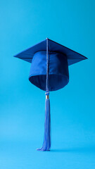 Blue Graduation Cap on Blue Background for Academic Achievement