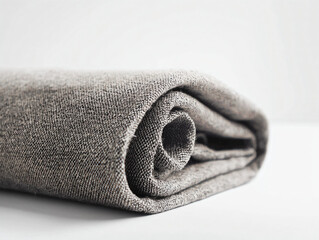 Cozy and Stylish Gray Fabric Rolled Up on a Clean Surface