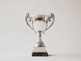 Elegant Silver Trophy with Decorative Handles on Marble Base