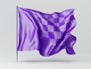 Purple Checkered Flag Waving in the Wind Against White Background