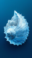 Detailed Close-Up of a Spiral Shell on Deep Blue Background