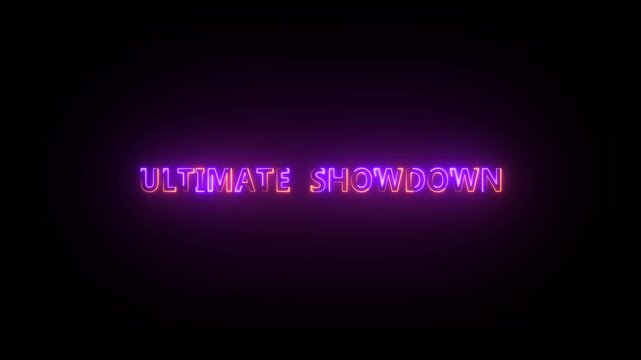 Neon text ULTIMATESHOWDOWN glowing purple and orange on a black background ultimate showdown