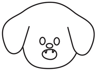 Outline of puppy showing devil teeth expression for dog cartoon, character, kid colouring book, sketch, comic, emoji, mood, emotion, emotion, feeling, pet shop, vet, animal, sticker, dog face shape