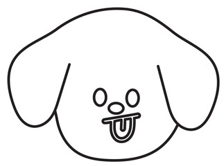 Outline of puppy tongue out expression for dog cartoon, character, kid colouring book, sketch, comic, emoji, mood, emotion, emotion, feeling, pet shop, vet, animal, sticker, dog face shape, playtime