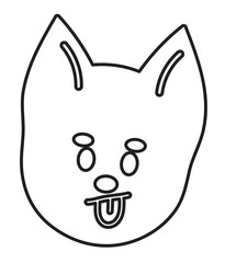 Outline of corgi puppy tongue out expression for dog cartoon, character, kid colouring book, sketch, comic, emoji, mood, emotion, emotion, feeling, pet shop, vet, animal, sticker, face shape, playtime