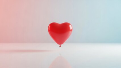 Red heart-shaped balloon floating against a soft gradient background, symbolizing love, celebration, and minimalistic beauty.