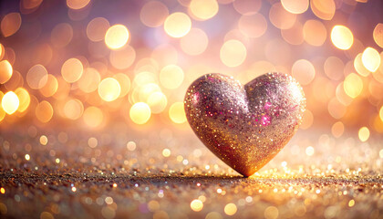 Pink Glitter Heart Shape With Golden Bokeh Lights Romantic Celebration sparkle