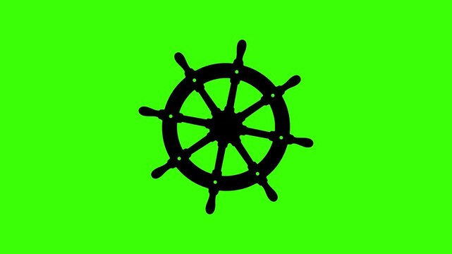 ship steering wheel icon silhouette animation on green screen 4K motion graphic