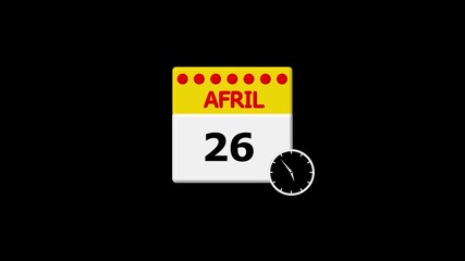 Yellow calendar page showing April 26 with a clock icon on a black background date