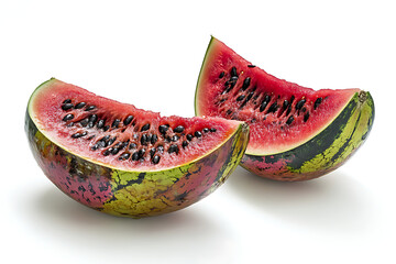 Two juicy watermelon slices offer a refreshing taste of summer, perfect for healthy eating promotions and vibrant seasonal campaigns all year long
